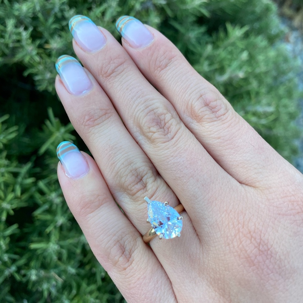 New custom made 14k Solid Yellow Gold 3ct Pear Engagement Ring